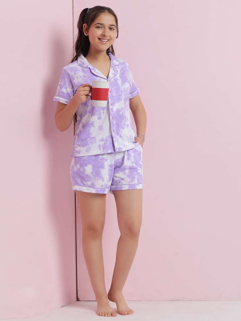 girls tie & dye nightwear shorts set
