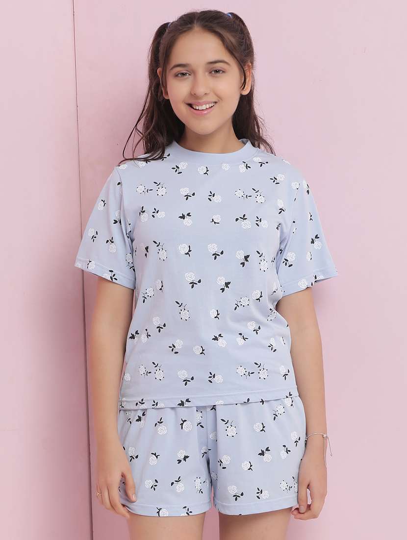 girls light blue floral print loungewear set