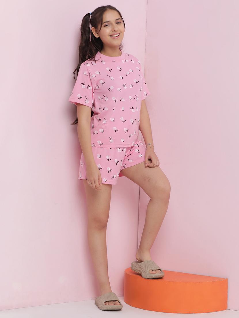 girls floral printed nightwear shorts set