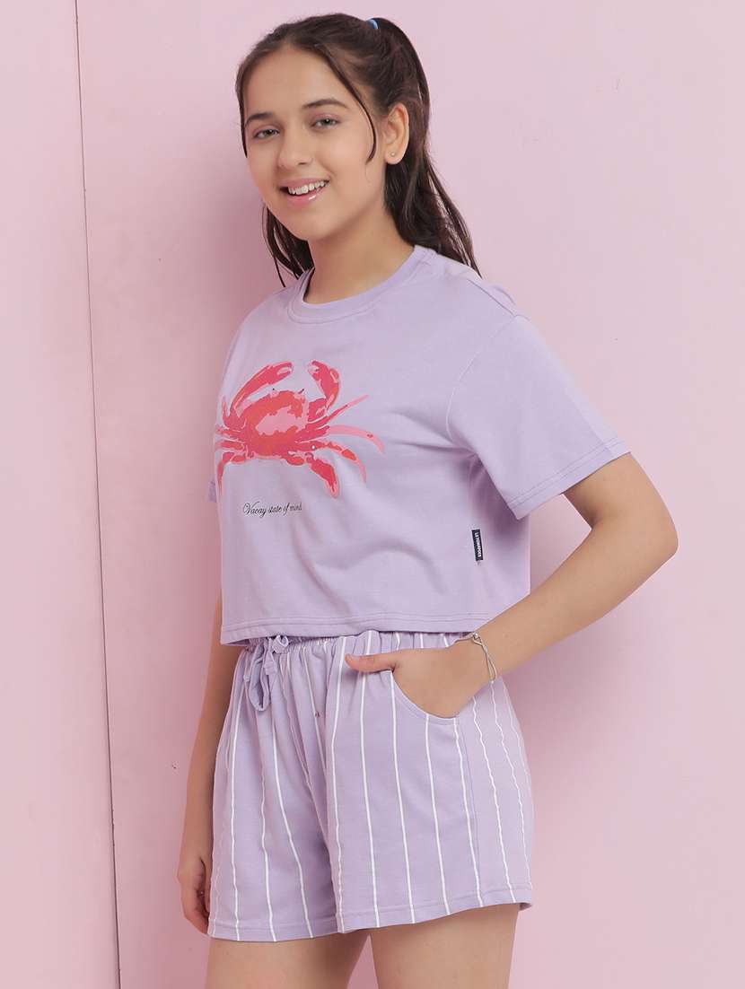 girls printed round neck shorts set nightwear - 21925746 -  Standard Image - 3