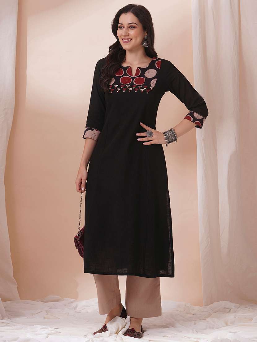 women three quarter sleeve a-line kurta