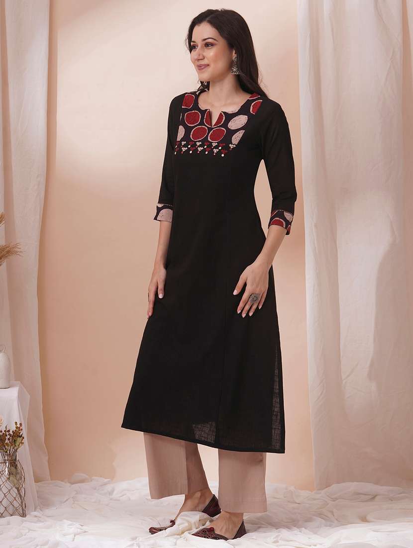 Women Three Quarter Sleeve A-line Kurta - 21925758 -  Standard Image - 3