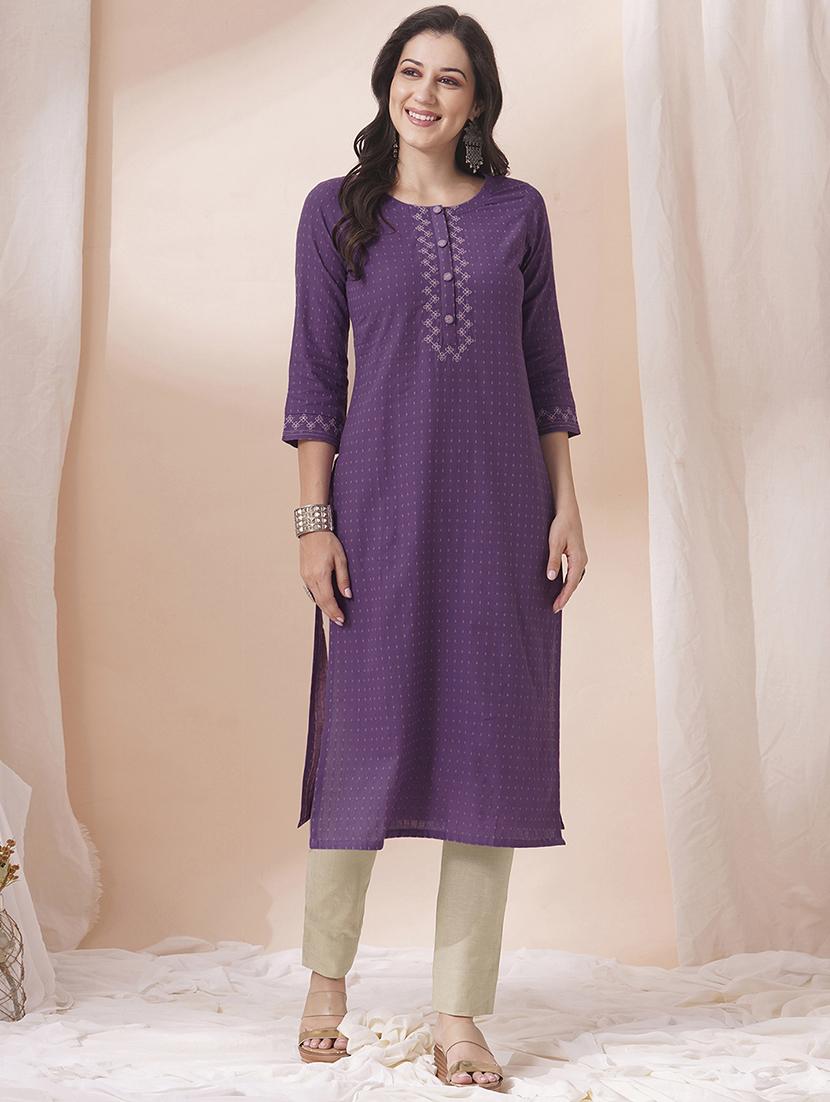 women three quarter sleeve straight kurta