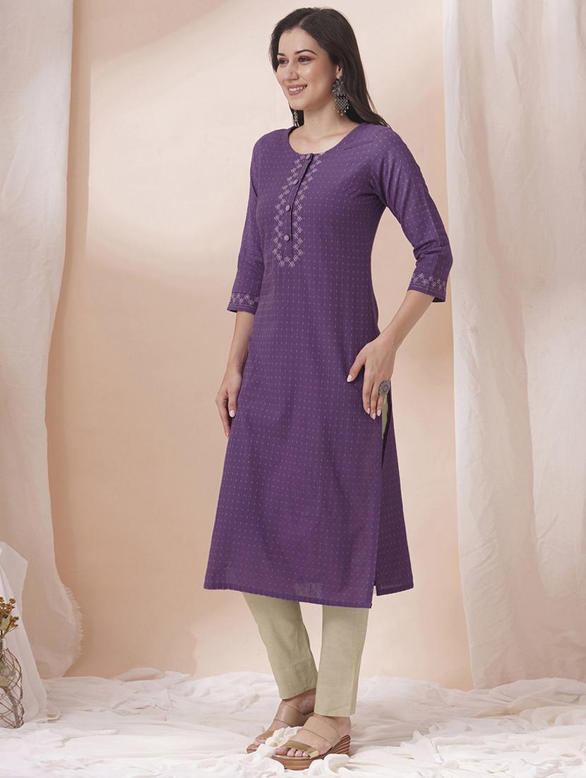 women three quarter sleeve straight kurta - 21925769 - Standard Image - 3