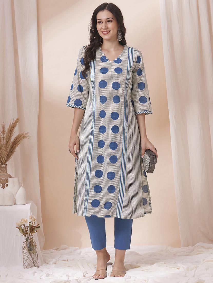 women three quarter sleeve a-line kurta