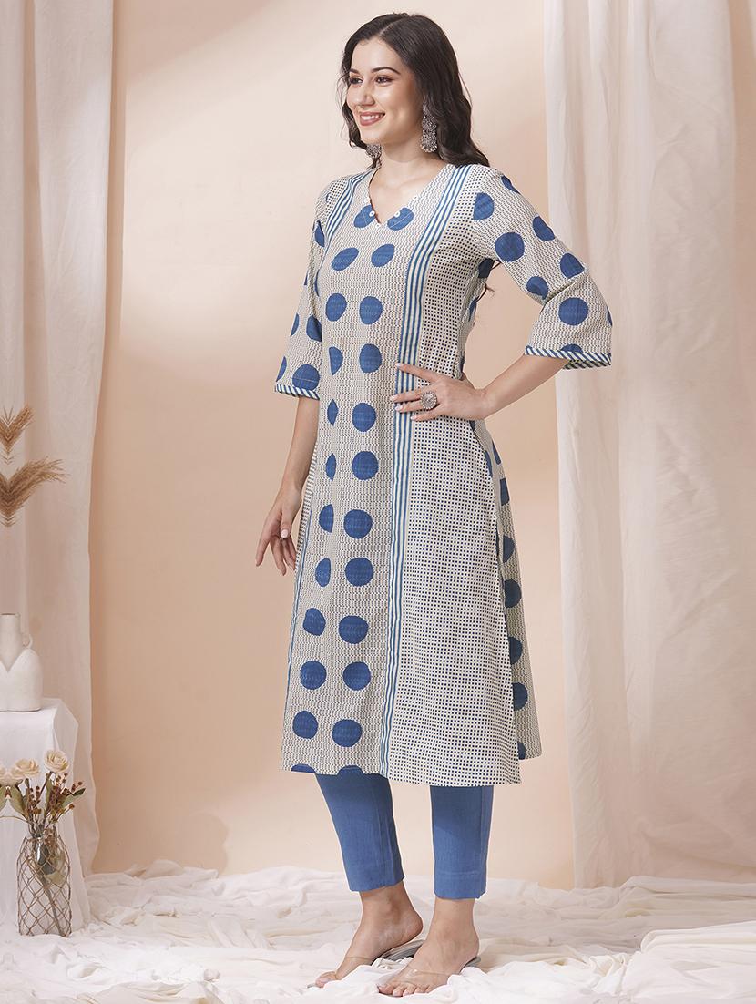 women three quarter sleeve a-line kurta - 21925778 - Standard Image - 3