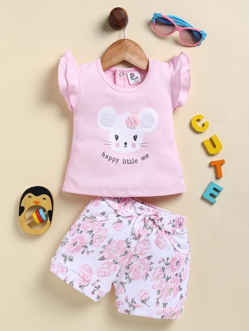 girls printed round neck shorts set - 21925802 - Standard Image - 0