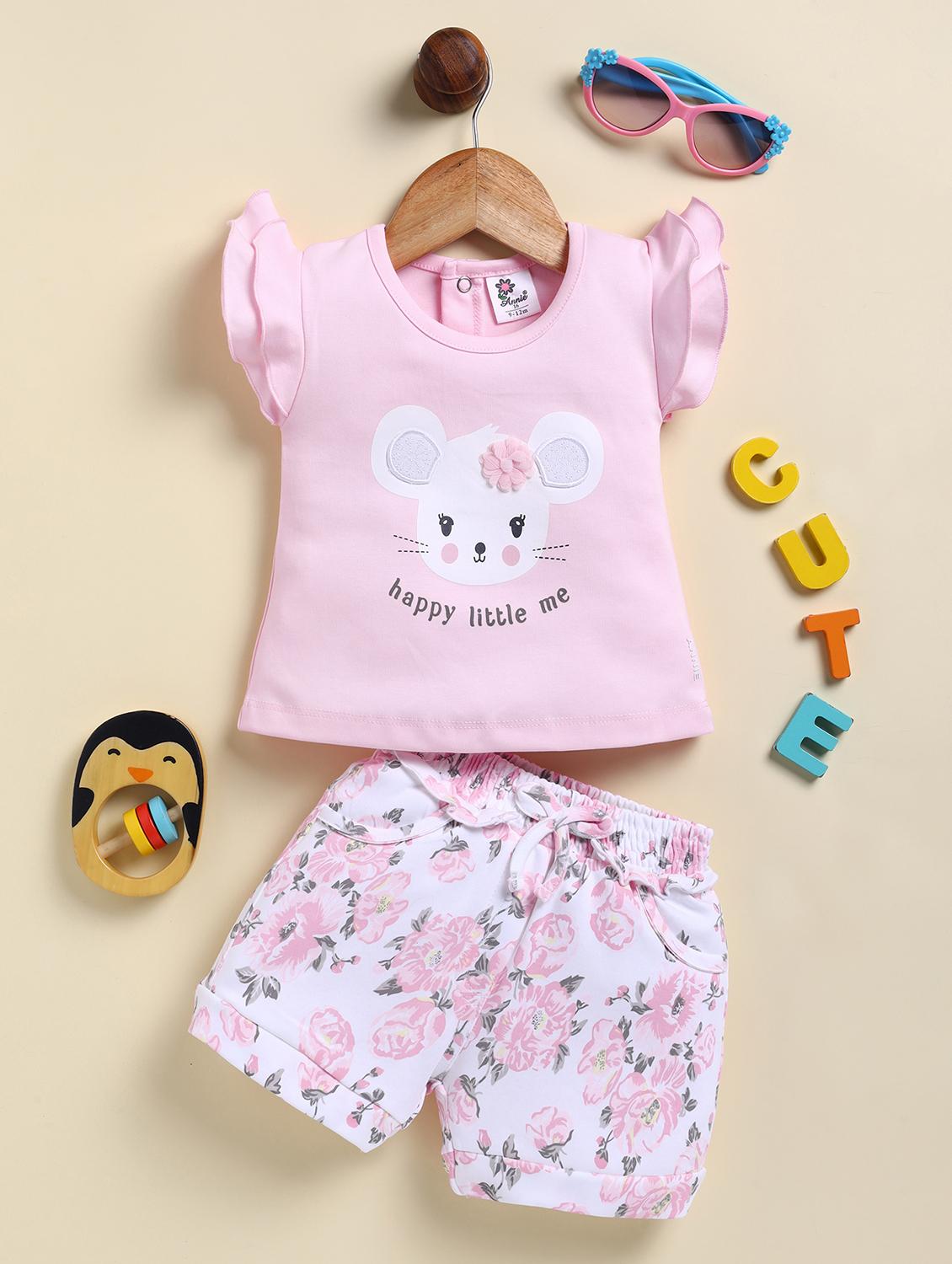 girls printed round neck shorts set - 21925802 - Zoom Image - 0