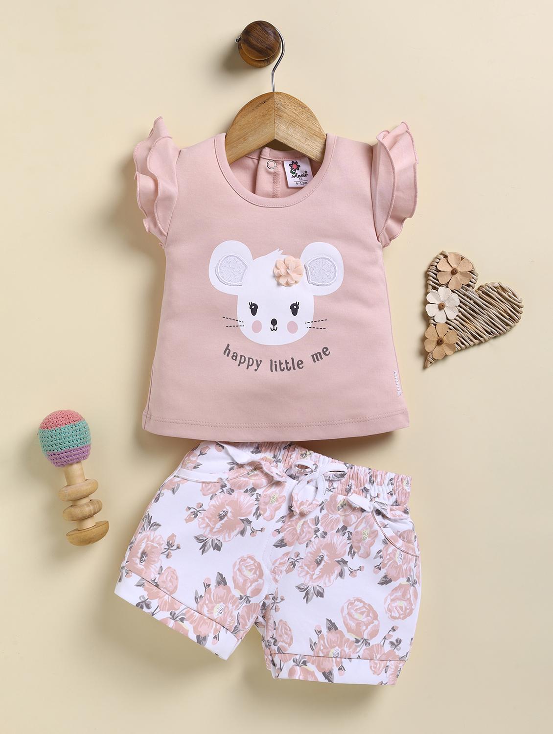 girls printed round neck shorts set - 21925811 -  Zoom Image - 0