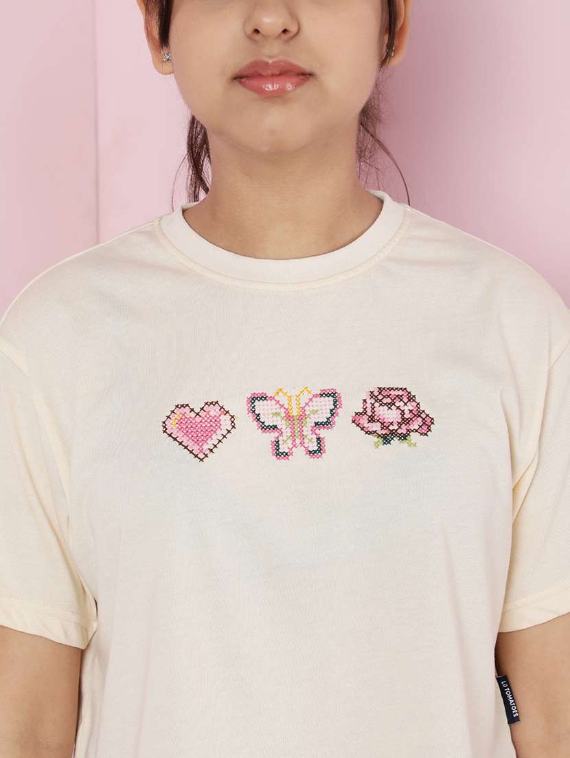 girls printed round neck crop tee - 21925814 -  Standard Image - 5