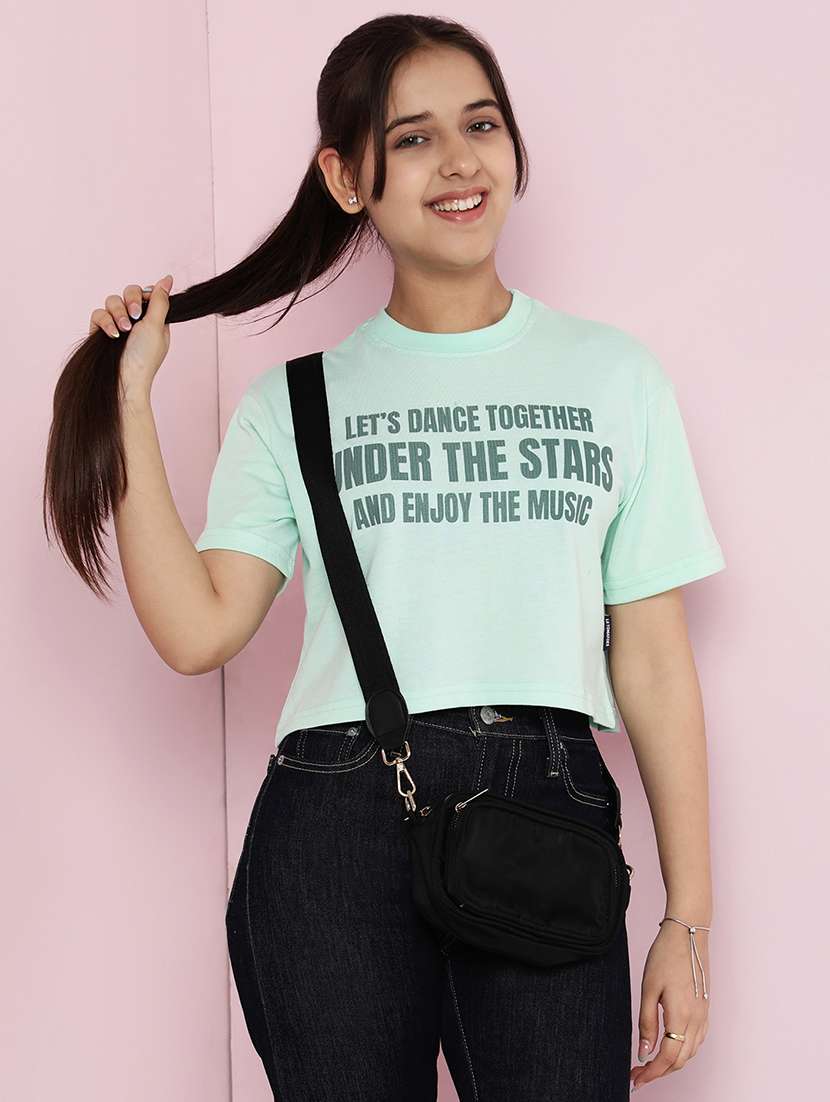 girls printed short sleeve crop tee