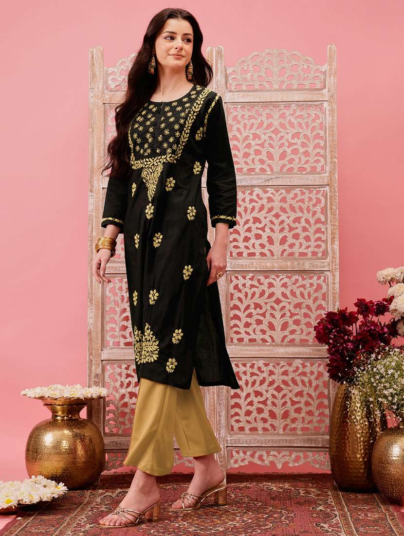 women chikankari long sleeve straight kurta - 21925835 -  Standard Image - 3