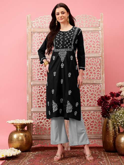 women chikankari long sleeve straight kurta - 21925836 -  Standard Image - 0