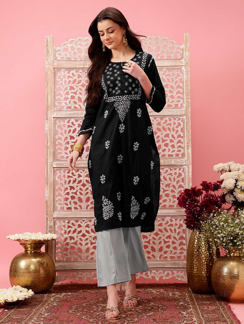 women chikankari long sleeve straight kurta - 21925836 -  Standard Image - 5