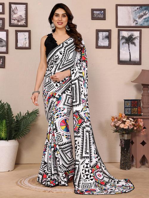 women black printed saree with blouse - 21925868 -  Standard Image - 0