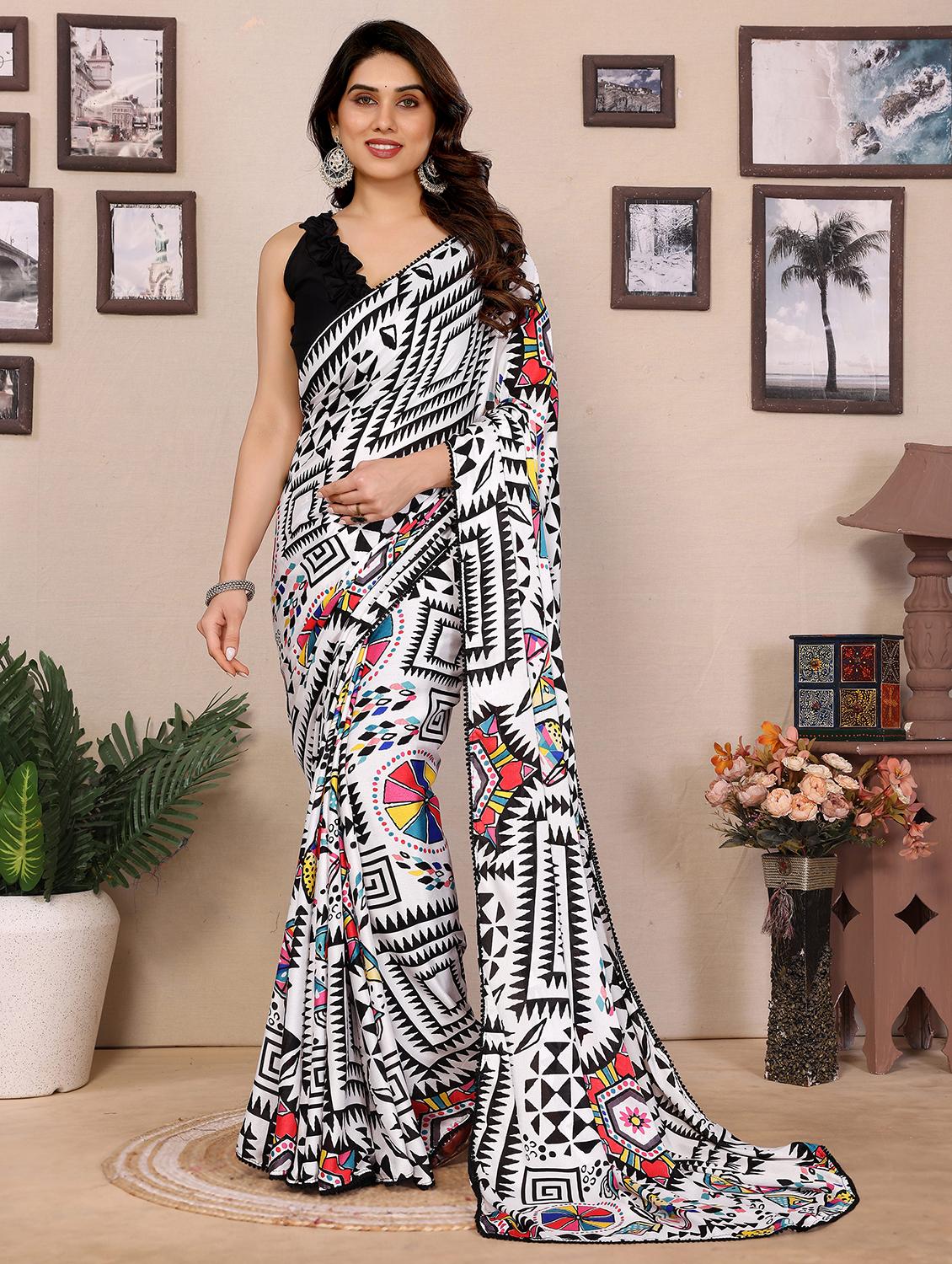 women black printed saree with blouse - 21925868 -  Zoom Image - 0