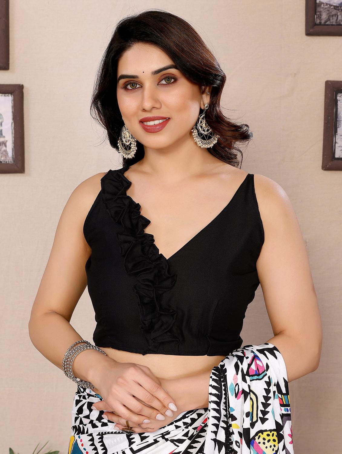 women black printed saree with blouse - 21925868 - Standard Image - 5