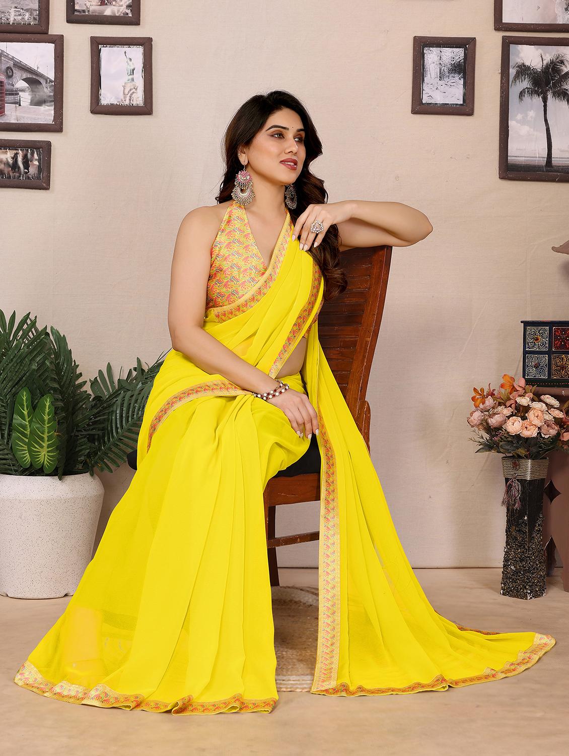 women solid with bordered saree with blouse - 21925871 - Standard Image - 3