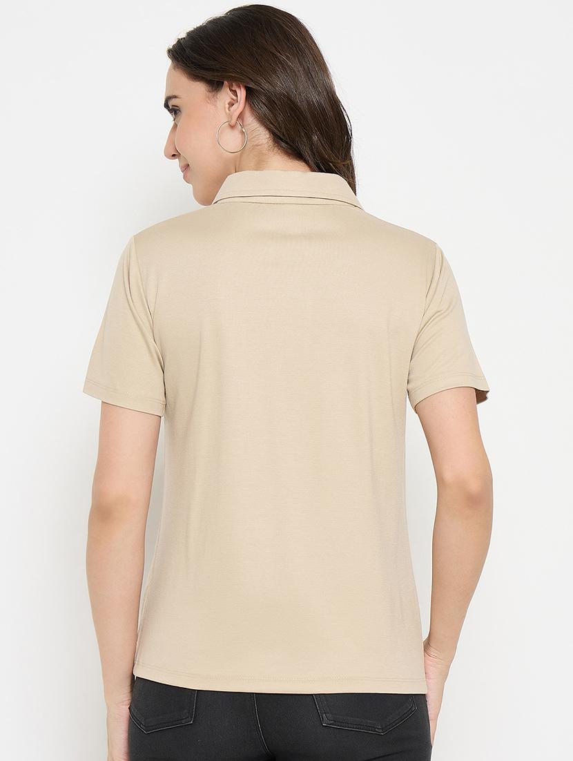 beige cotton blend plain tshirt - 21925876 - Standard Image - 3