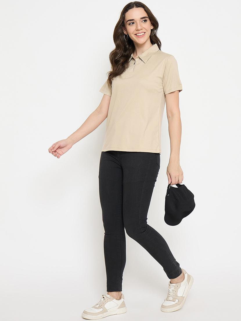 beige cotton blend plain tshirt - 21925876 - Standard Image - 5