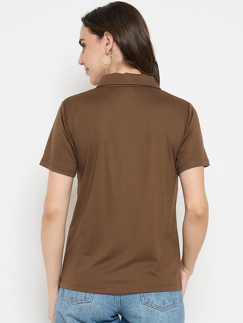 brown cotton blend plain tshirt - 21925877 - Standard Image - 3