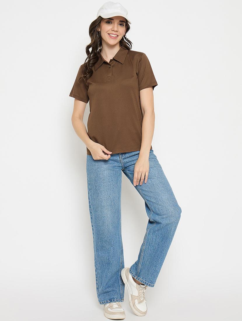 brown cotton blend plain tshirt - 21925877 - Standard Image - 5