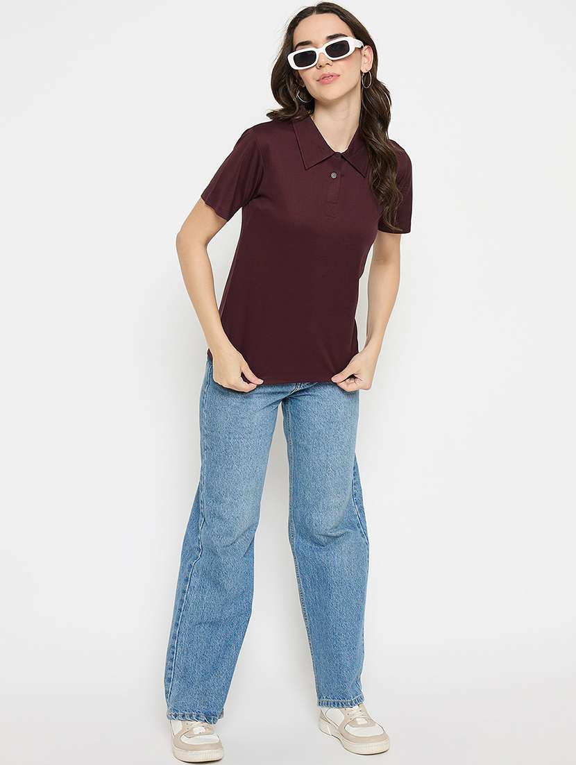coffee brown cotton blend plain tshirt - 21925878 - Standard Image - 5