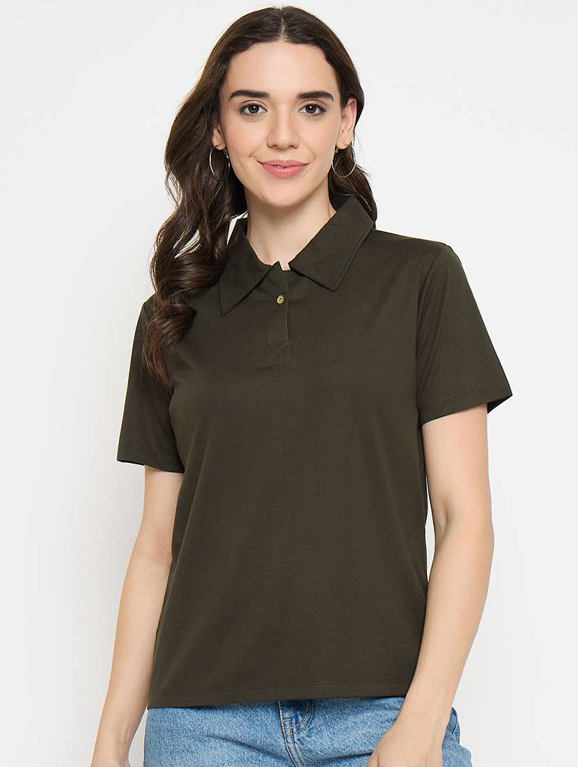 dark green cotton blend plain tshirt