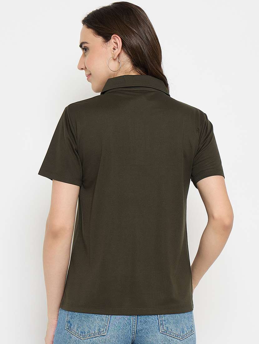 dark green cotton blend plain tshirt - 21925879 -  Standard Image - 3