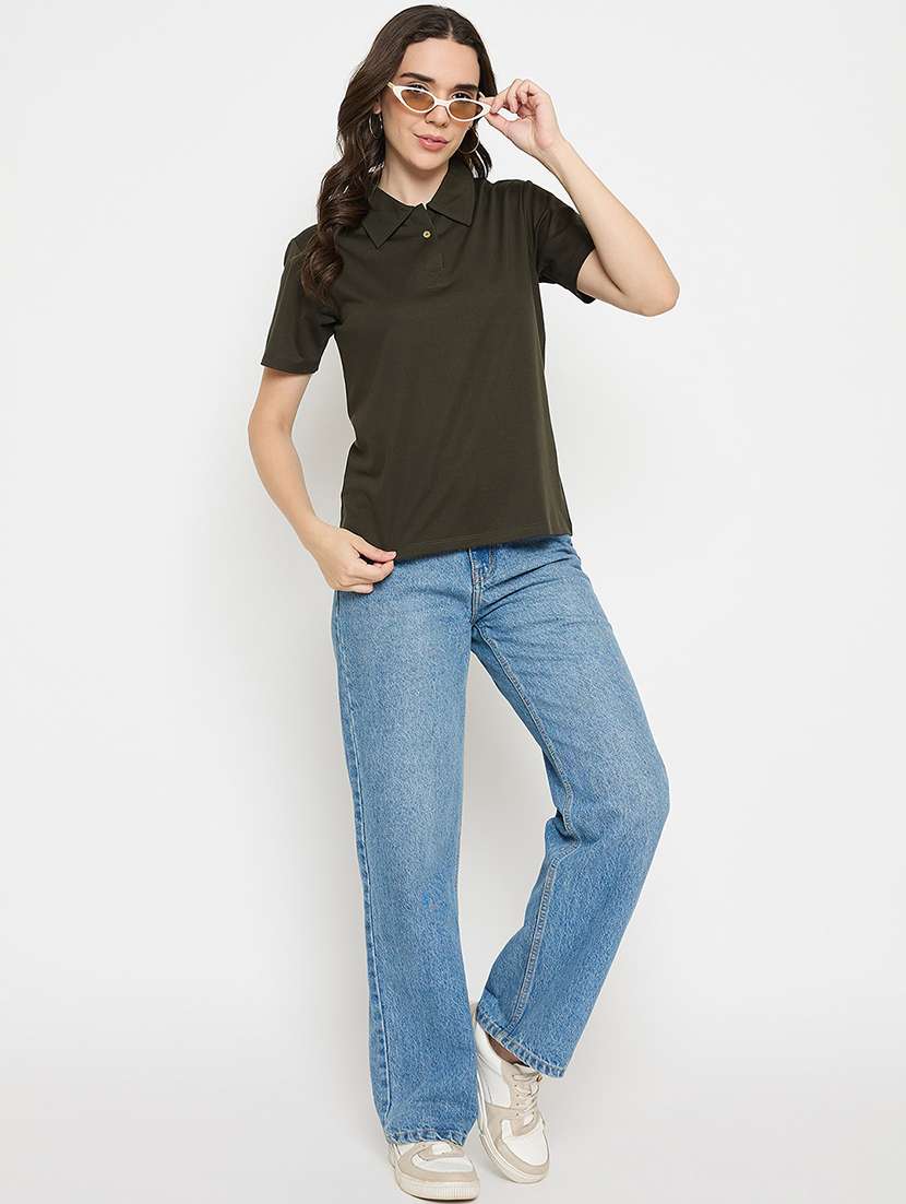 dark green cotton blend plain tshirt - 21925879 -  Standard Image - 5