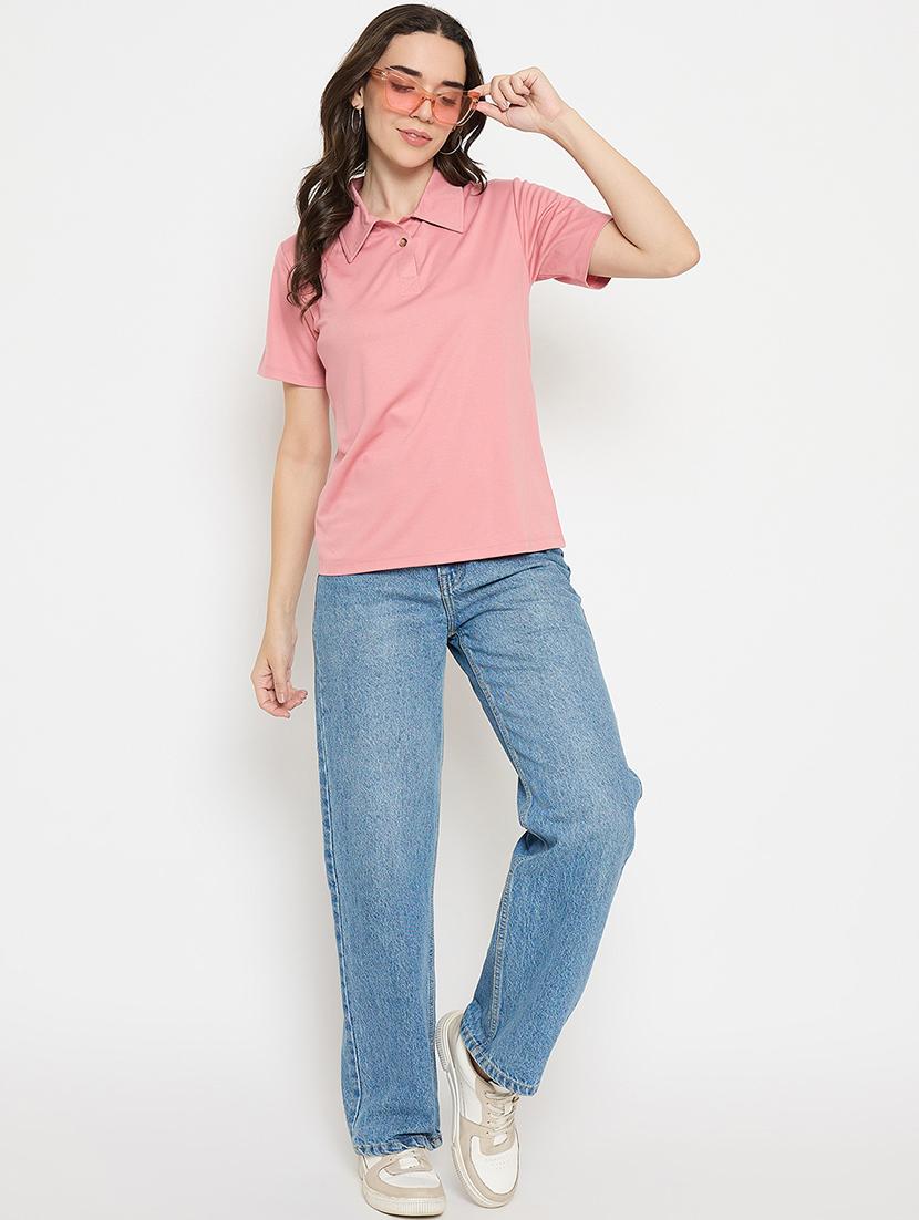 peach cotton blend plain tshirt - 21925883 - Standard Image - 5