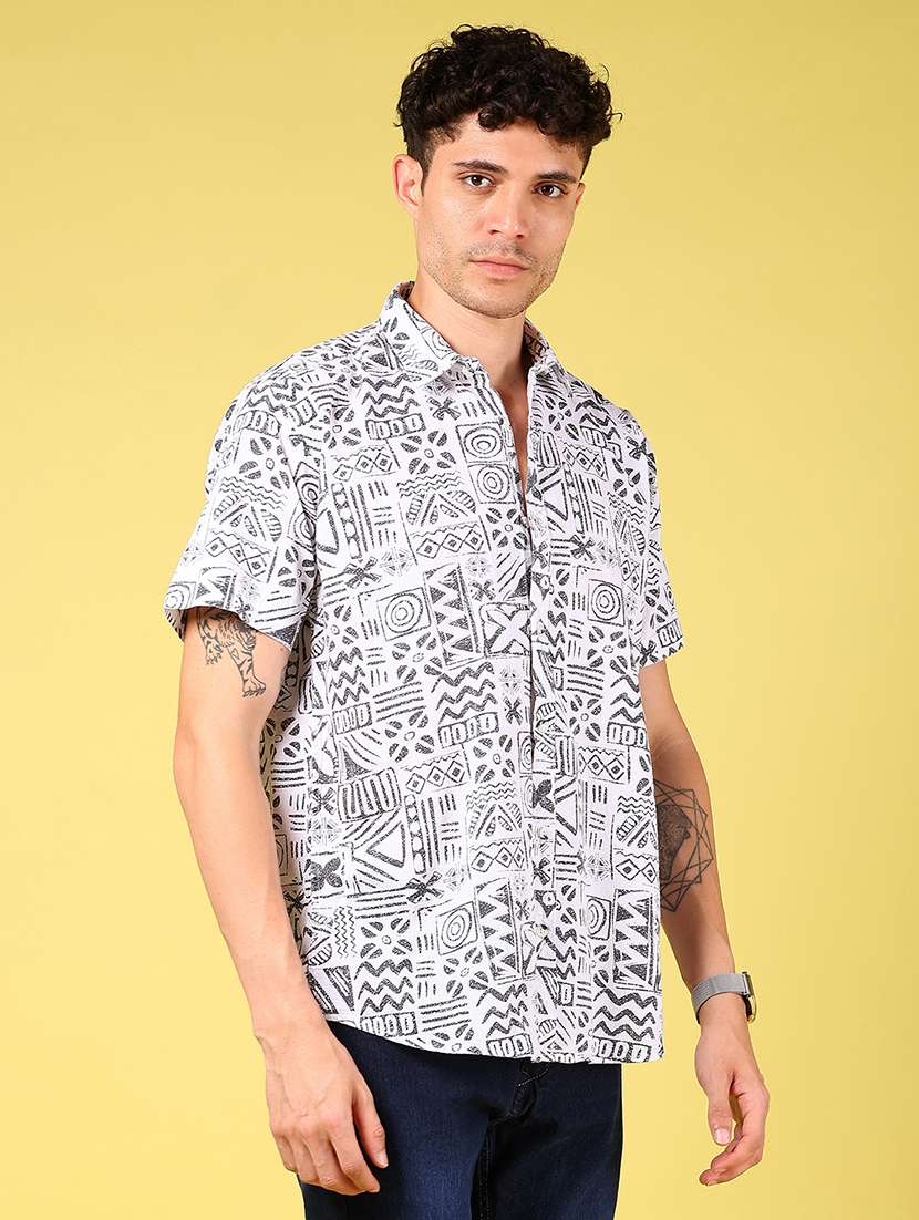 men printed short sleeve regular fit casual shirt - 21925899 - Standard Image - 3