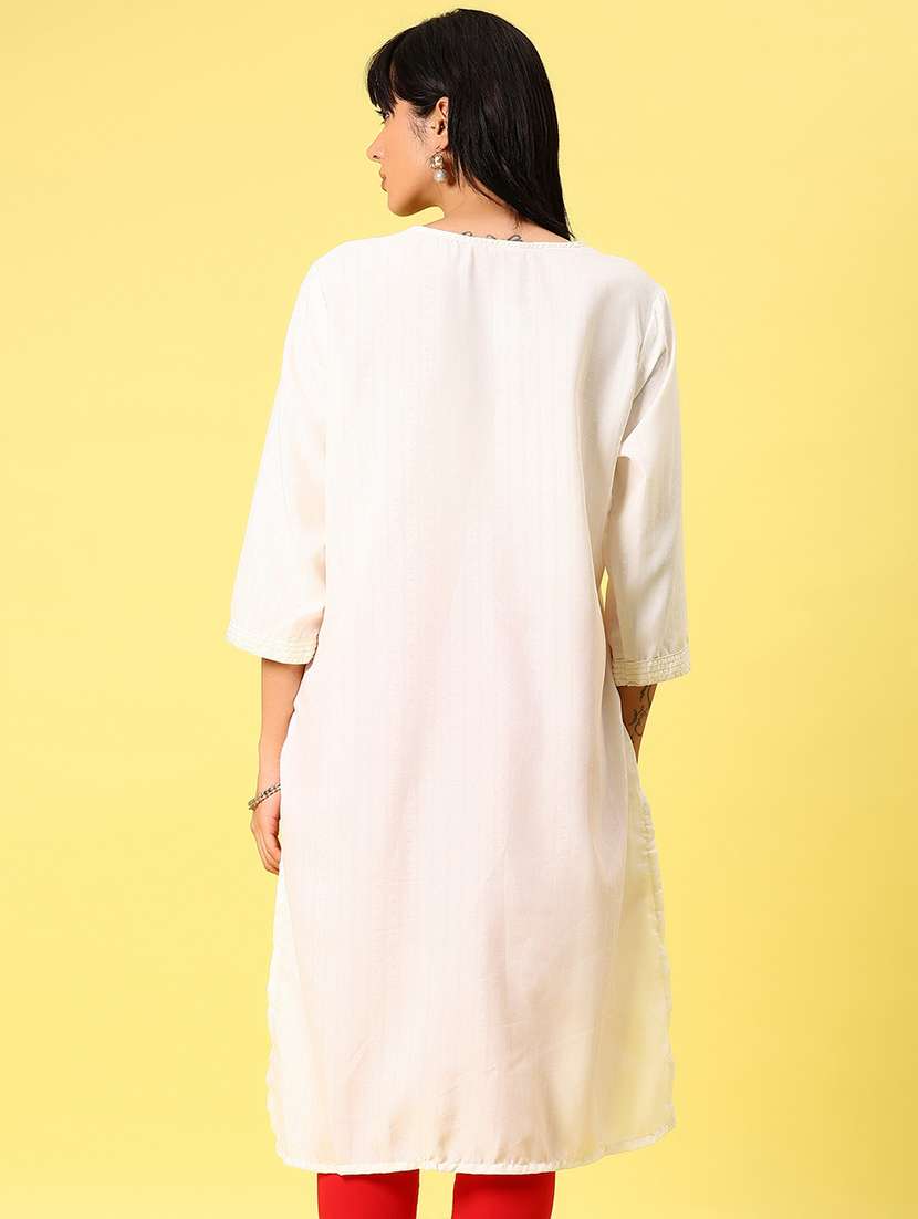 women three quarter sleeve straight kurta - 21925949 -  Standard Image - 3