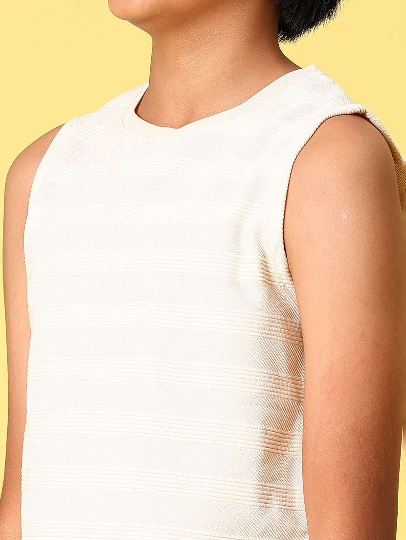 boys cream striped cotton sleeveless casual t-shirt - 21925990 -  Standard Image - 3