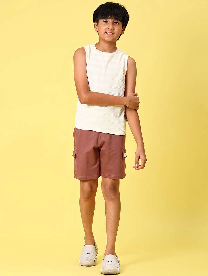 boys cream striped cotton sleeveless casual t-shirt - 21925990 -  Standard Image - 5