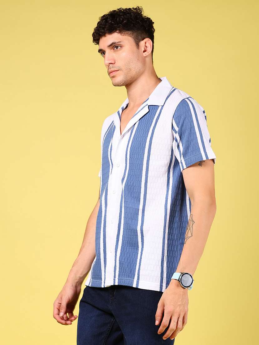 men striped cuban collared short sleeve casual shirt - 21925997 -  Standard Image - 3