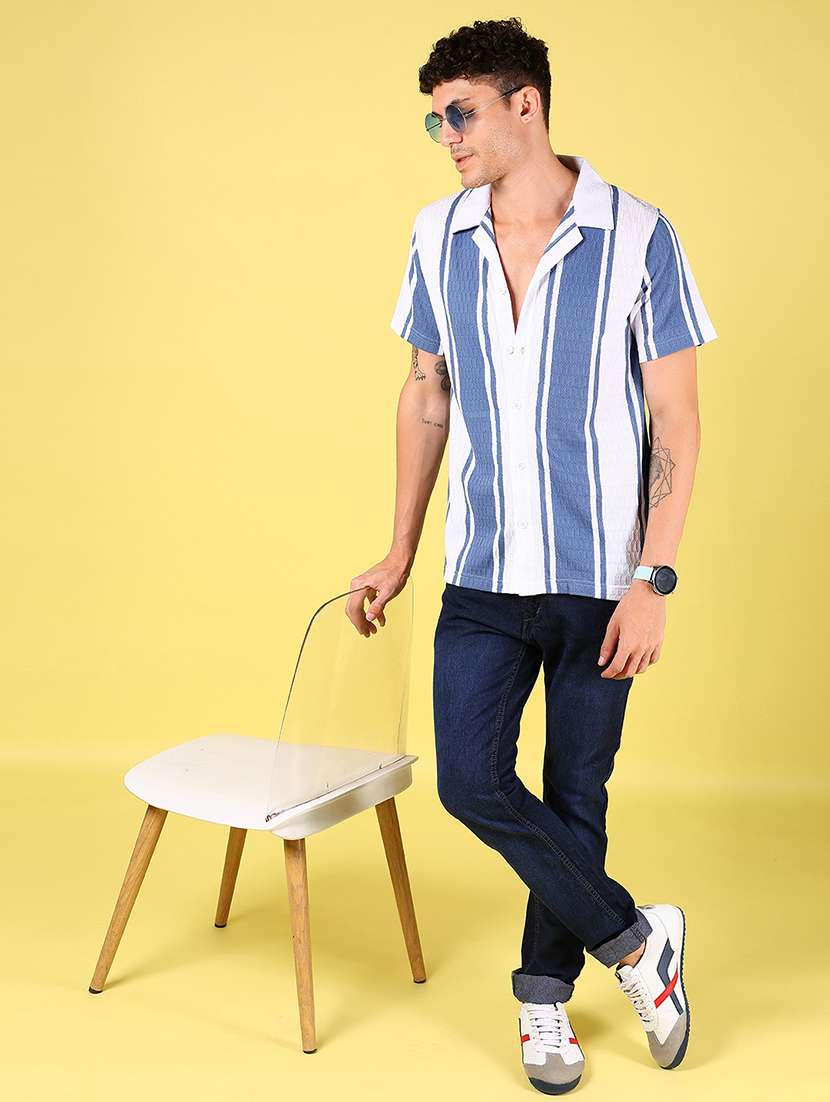 men striped cuban collared short sleeve casual shirt - 21925997 -  Standard Image - 5