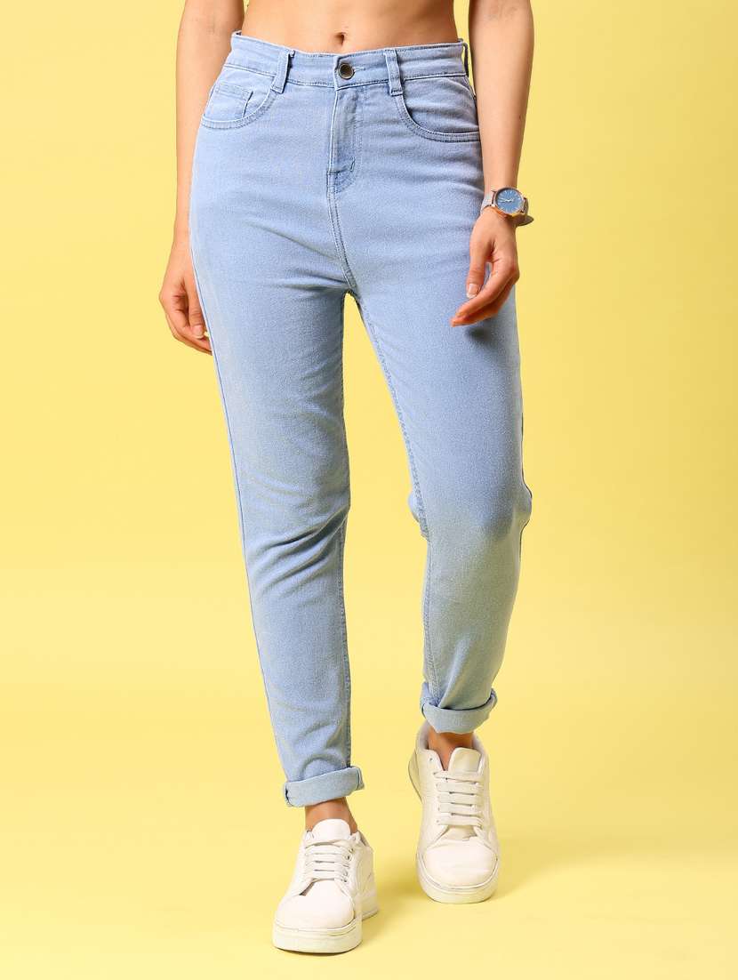 women solid high rise slim fit jean