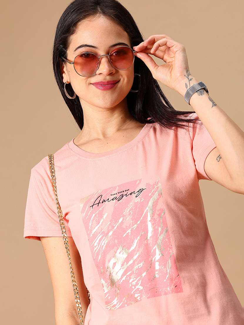 women front print round neck t-shirt