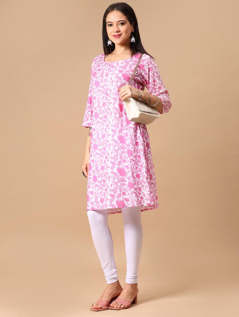 womne pink printed round neck straight kurta - 21926071 - Standard Image - 5