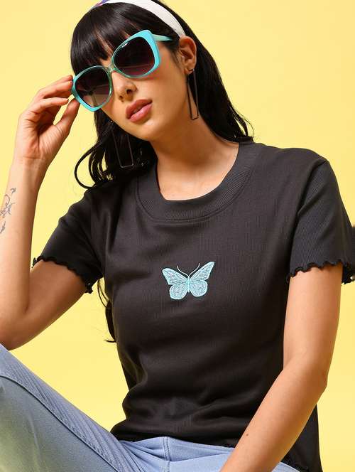 women black printed short sleeve top - 21926080 - Standard Image - 0