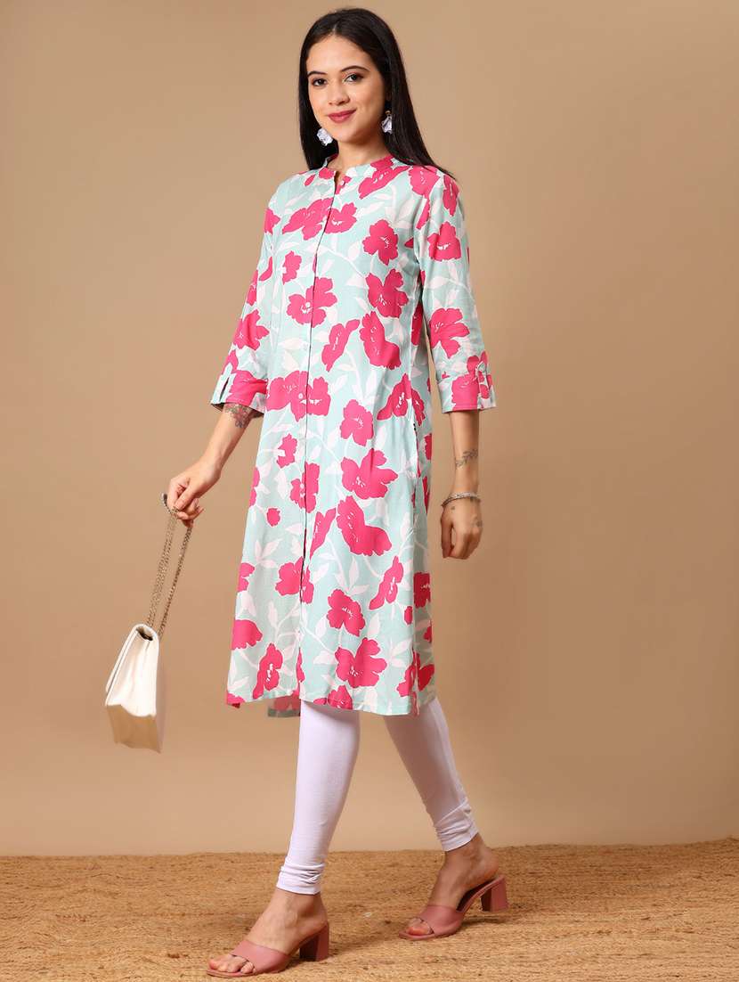 women floral printed three quarter sleeve straight kurta - 21926092 -  Standard Image - 3