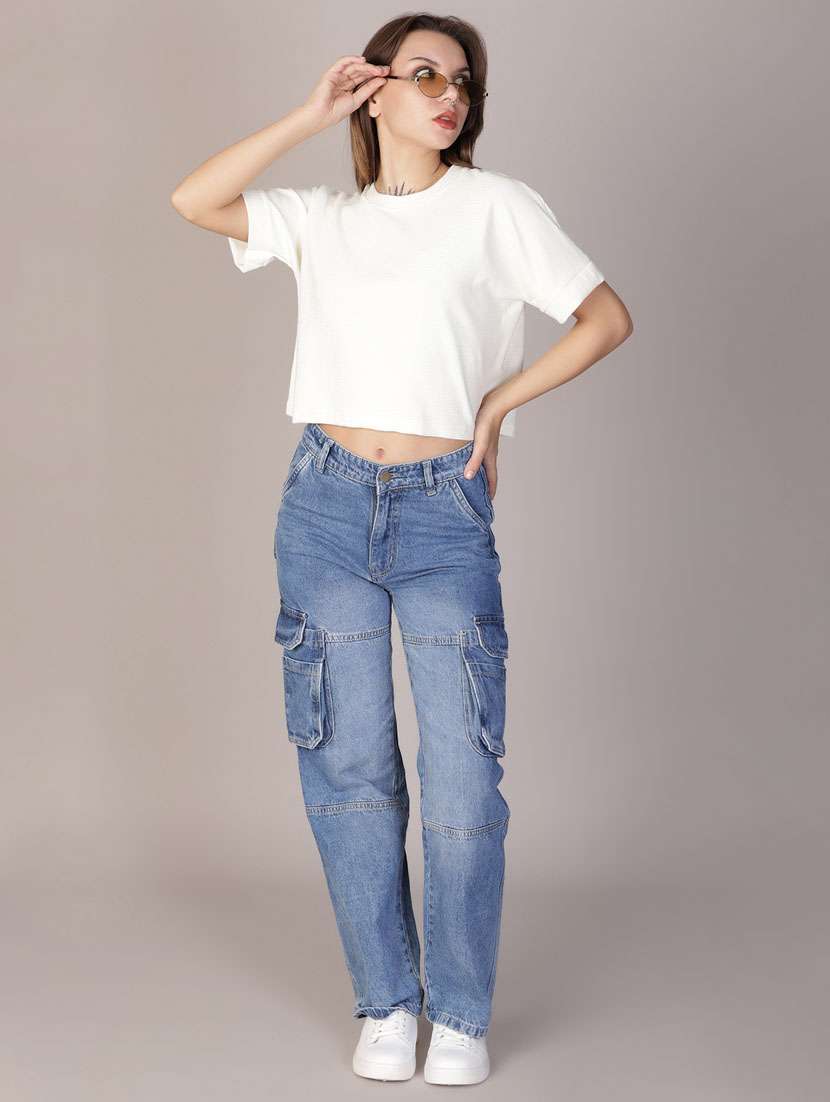 women white solid short sleeve crop top - 21926140 - Standard Image - 5