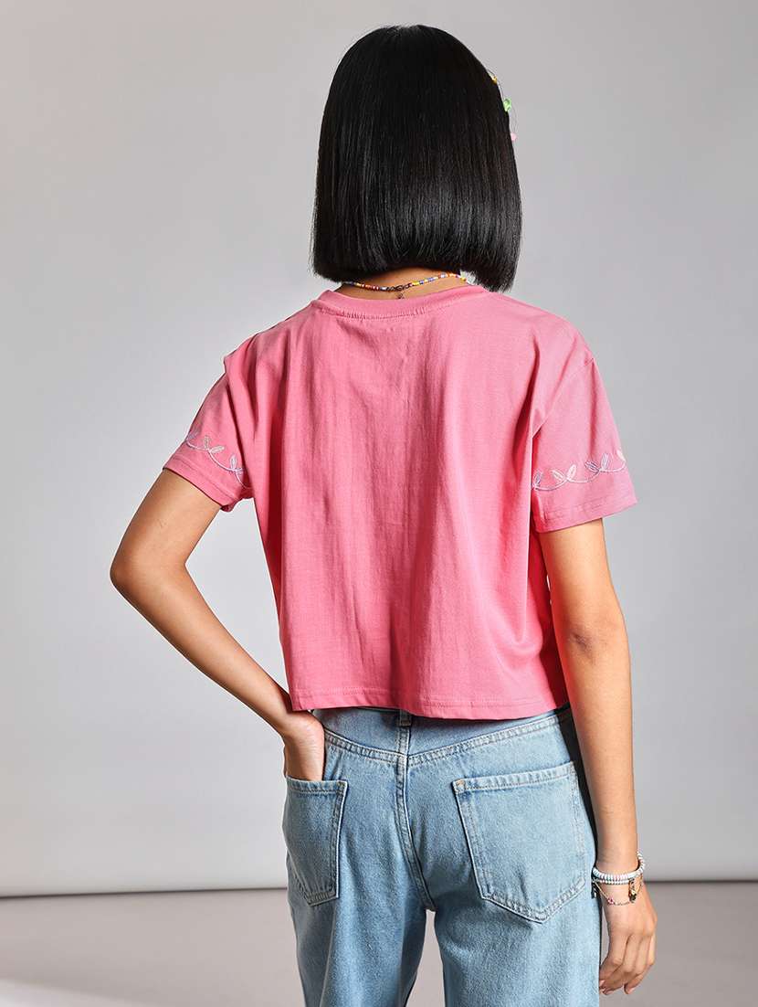 women pink embroidered short sleeve regular top - 21926162 -  Standard Image - 3
