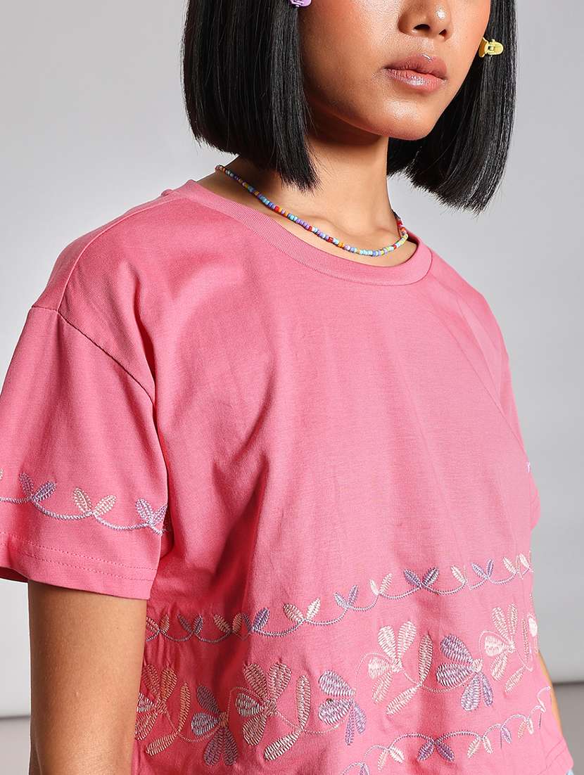 women pink embroidered short sleeve regular top - 21926162 -  Standard Image - 5