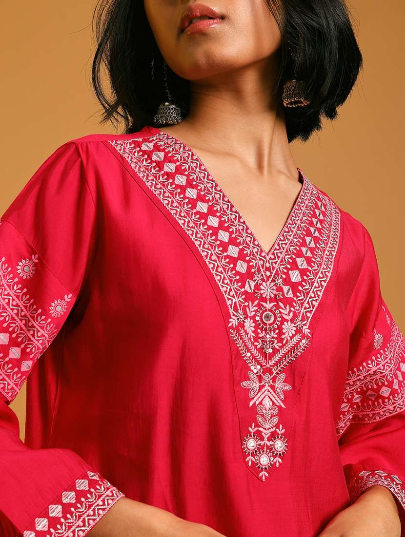 women embroidered bell sleeve straight kurta - 21926174 - Standard Image - 5