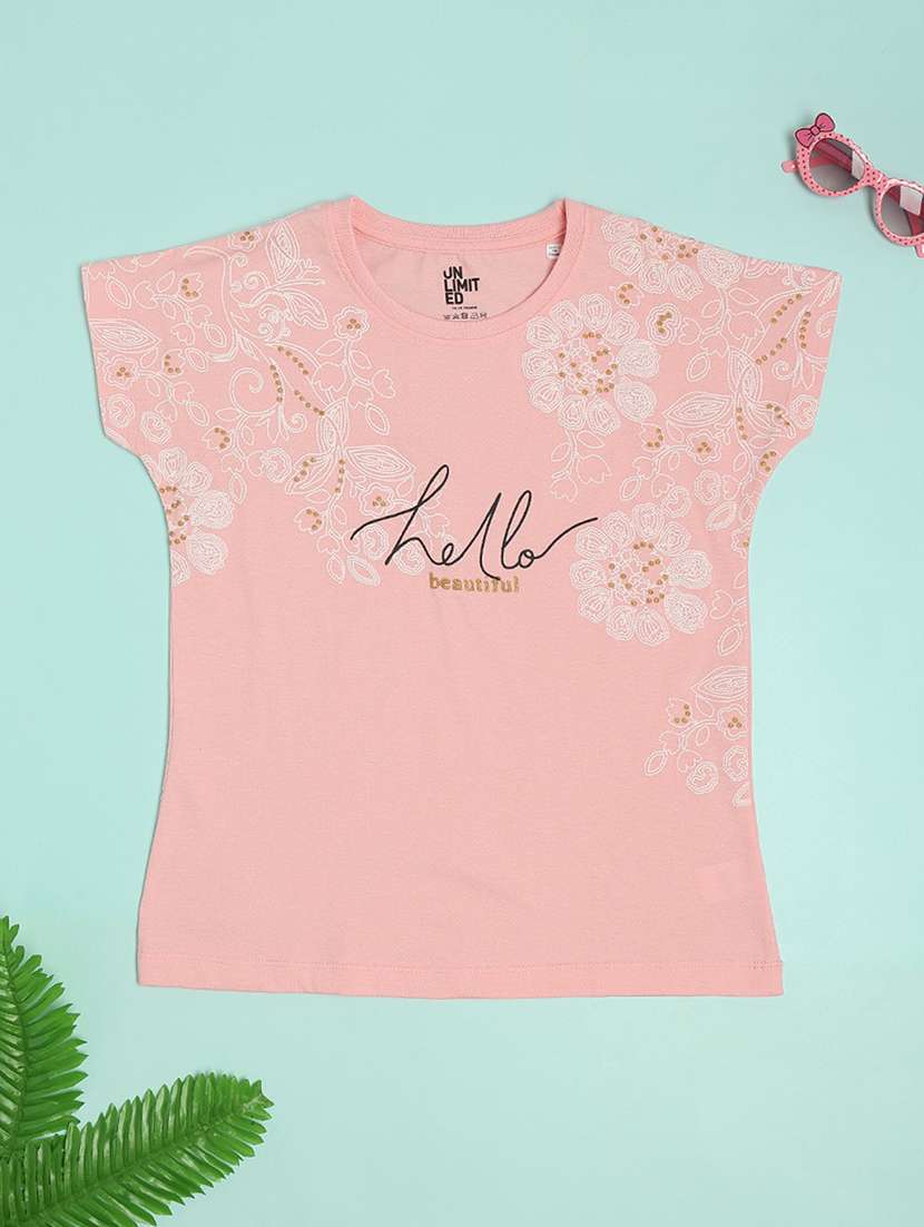 girls printed round neck tee