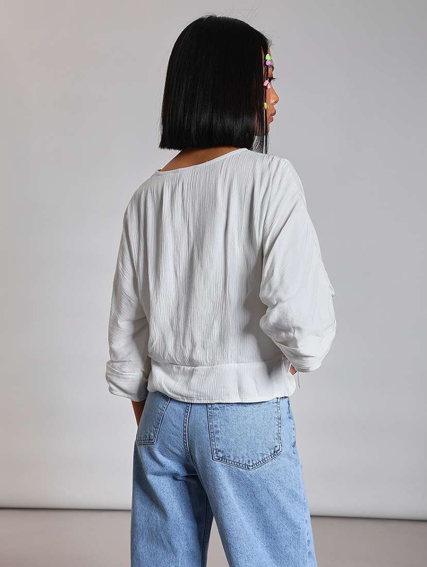 women solid batwing sleeve ruffle top - 21926211 - Standard Image - 3