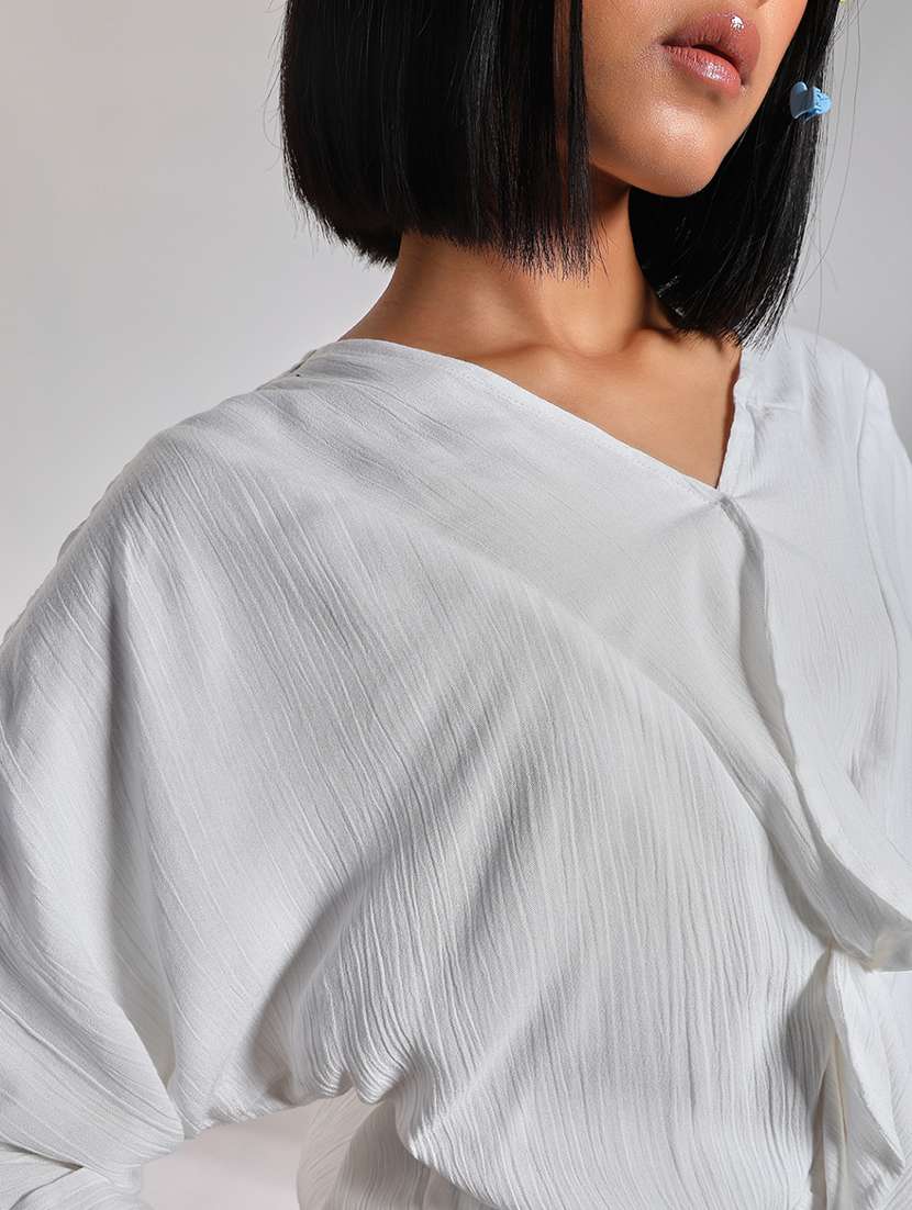 women solid batwing sleeve ruffle top - 21926211 - Standard Image - 5