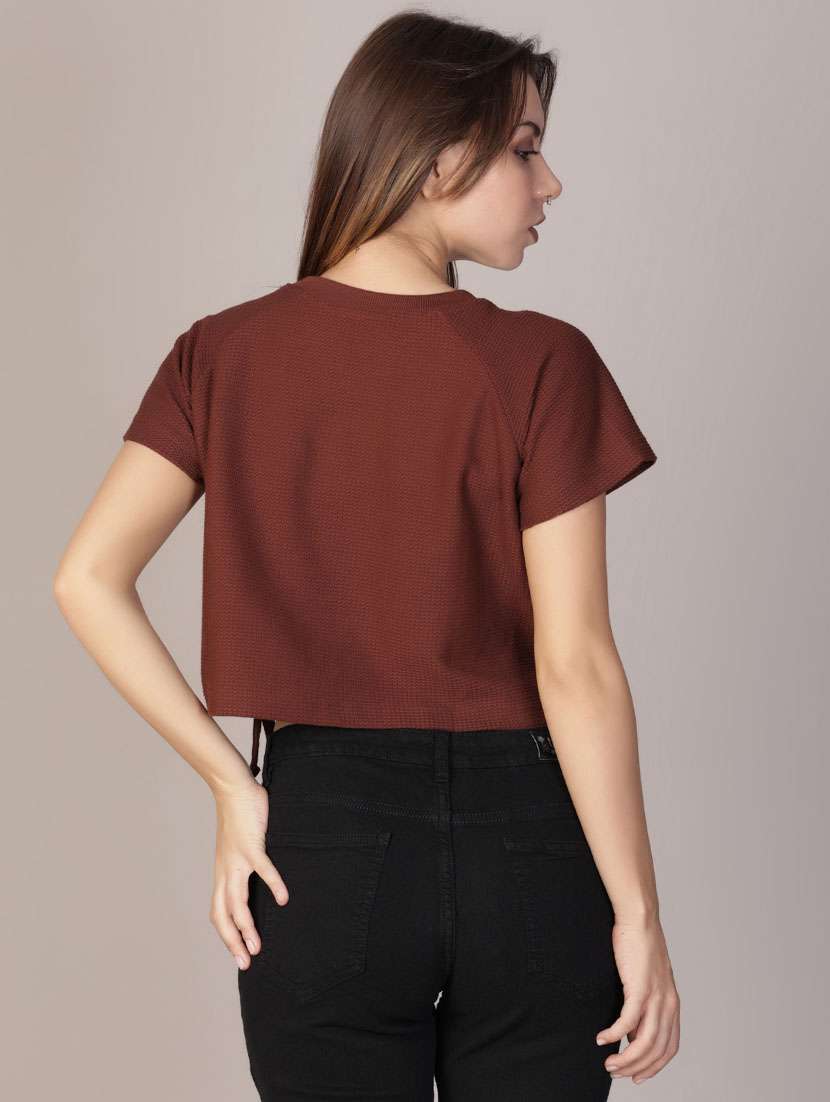 women solid short sleeve crop top - 21926213 - Standard Image - 3